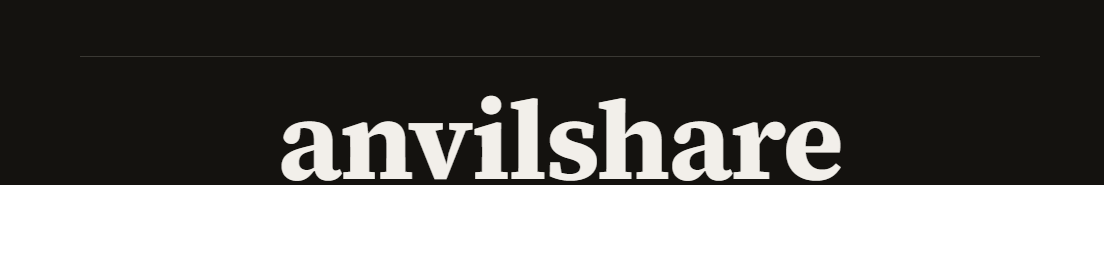 Anvilshare wordmark, lowercase heavy serif with an amber bar beneath.